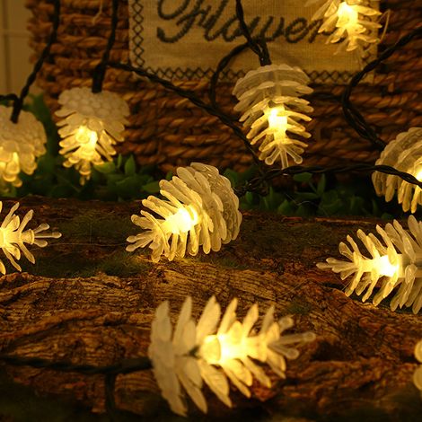 Lichterkette in Form von Tannenzapfen (warmweißes Licht), 7 Meter lang mit 50 LEDs, ideal für Gärten und Partydekorationen