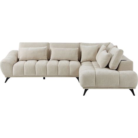 Divano angolare destro con schienale reclinabile in velluto texturizzato beige MAVIRO (1/5)