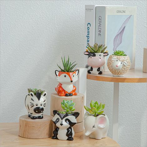 Pot de fleurs en céramique à motif animal de dessin animé, pot simple et mignon pour plantes grasses, plante grasse en pot créative pour le jardinage d'intérieur, renard (1/4)