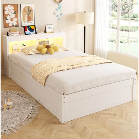 Schlafsofa 90x200 cm Weiß aus MDF mit LED-Beleuchtung, Stauraum und Steckdose (1/5)