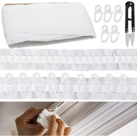 Nastro per tende da 30 m x 2,5 cm con 60 ganci, nastro per tende al metro, nastro plissettato per tende da finestra, tende da porta e tende da doccia. (1/5)