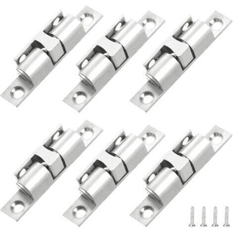 Set mit 6 doppelten Rollenschlössern aus Messing inklusive Schrauben für Möbeltüren, Schranktürschloss (silber)