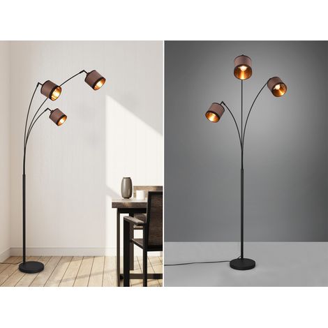 Große LED Stehleuchte 3-flammig mit Stoffschirmen in Taupe/Gold, Höhe 185cm (1/5)