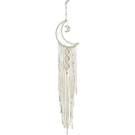 Attrape-rêves en coton tissé, motif lune et étoile, style bohème, macramé, décoration murale, cadeau artisanal (Lune blanche)