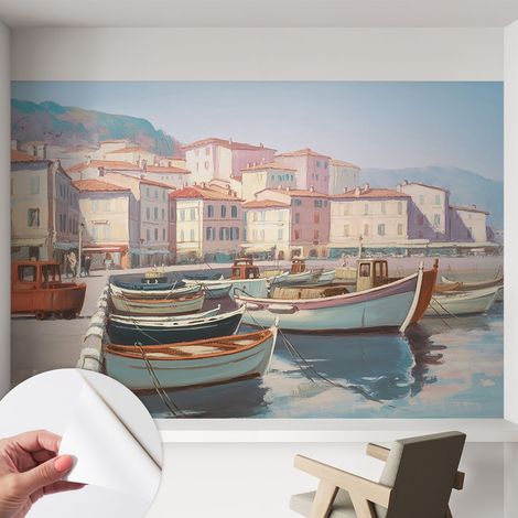 Papier peint adhésif décoratif pour chambre et salon Design moderne à poser facilement Port de plaisance en bord de mer 152x104 cm (1/5)