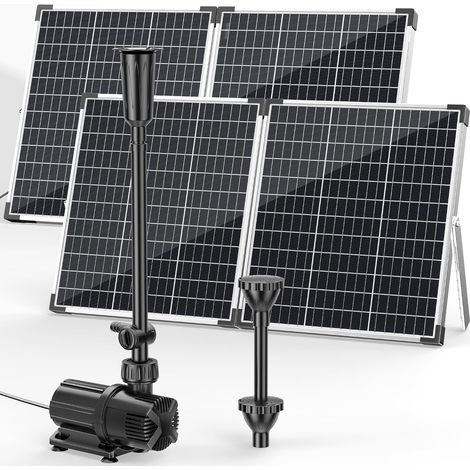 120W Pompe solaire pour bassin, fontaine solaire avec débit réglable de 6000 l/h, pompe à eau DC, double panneau solaire, 3 buses pour bassins de jardin, jardin aquatique (1/5)