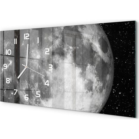 Grande Horloge Murale 60x30 cm Design Panoramique Verre Silencieux pour Salon Lune (1/5)