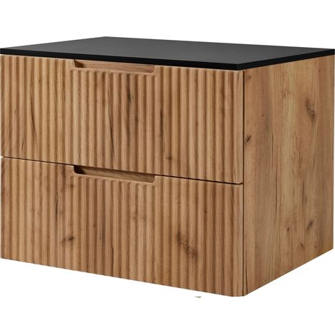 Meuble sous vasque suspendu VENA chêne 80 cm avec plan noir (1/5)