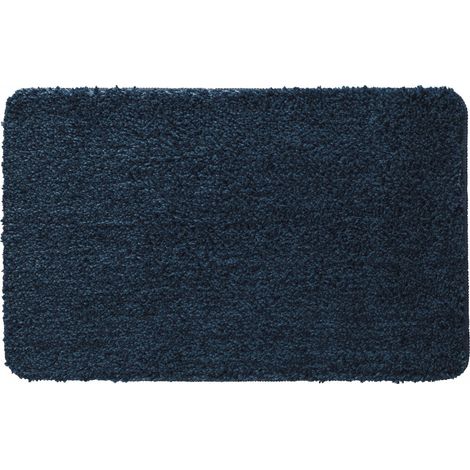 Tapis de bain uni en polyester bleu 50x80cm (1/4)