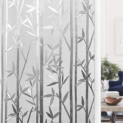 Film électrostatique pour fenêtre, antiadhésif, opaque, anti-UV, pour cuisine, bureau, chambre à coucher, motif bambou, 45 x 200 cm (1/5)