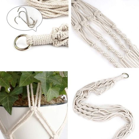 Lot de 3 - Suspension Plantes Macramé Support Pots Suspendu Pour Fleur Décoration Jardin Intérieur Extérieur Style Bohême - Jambes En Corde Coton (1/5)