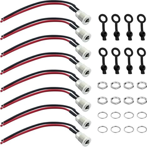 Lot de 8 Connecteur DC 5,5 x 2,1mm, Connecteur Alimentation à Souder, Fiche creuse power jack Femelles avec Câble 15cm 24V 10A pour Montage Panneau, Adaptateur DC pour Équipements Moniteurs Sécurité (1/5)