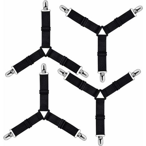 Triangle Tendeur Drap Housse Réglable, Fixation Sangle de Maintien pour Literie, Drap Lit, Housse Repassage, Matelas, Canapé (Noir, Lot de 4) (1/4)