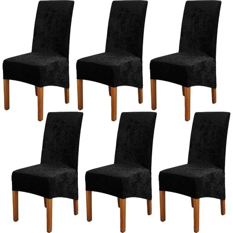 Set of 6 modern, removable and washable dining chair covers for banquets, kitchen, wedding party, dining room (black velvet, 6 pieces) (1/5)