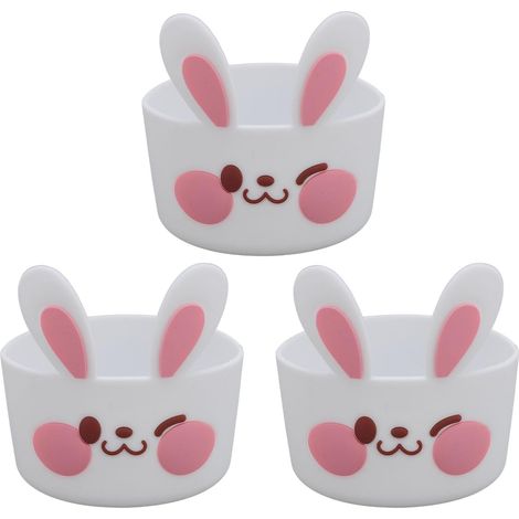 Lot de 3 housses de bouteille d'eau en silicone motif lapin de dessin animé - Housses antidérapantes pour bouteilles et tasses (blanc) (1/5)