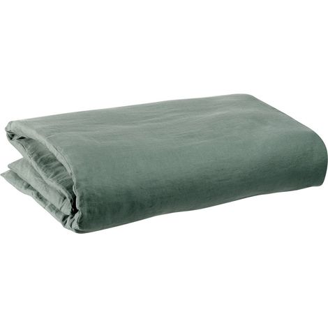 Housse de couette en 100% lin lavé stonewashed finition bouteille Thym 240 x 220 cm - PANGIVO (1/2)