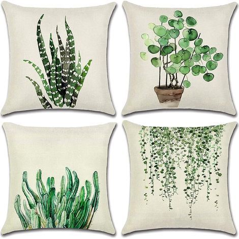 Housse de coussin, ensemble de 4 pièces de taie d'oreiller imperméable à motif de feuilles vertes, 44x44 cm (1/5)