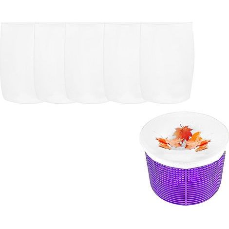 Manchon de filtre pour panier d'écumoire de piscine, manchon de filtre élastique à mailles fines convenant à la plupart des piscines, paquet de 5, blanc. (1/4)