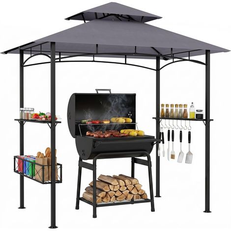 COSTWAY Abri Barbecue Extérieur avec Double Toit, 244x147x255 cm, Gris
