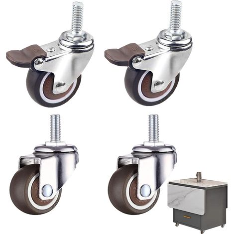 4 Pièces Roulettes pour Meubles, Roulette M8 X 15mm 2 Roulettes Pivotantes Avec Frein + 2 Pivotant Sur 360° Roulette Pivotante, Roulettes À Tige Industrielles pour Appareils Et Meubles (1/5)
