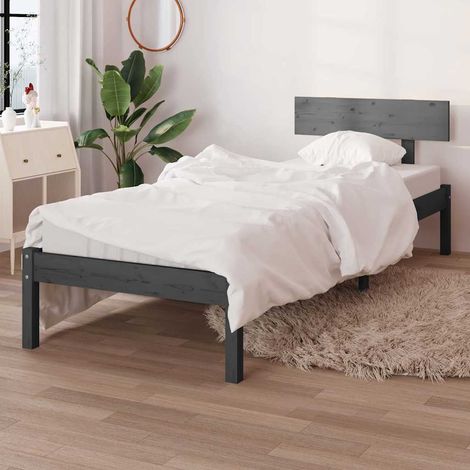 vidaXL Bed Frame without Mattress Grey Solid Wood Pine Single (1/5)