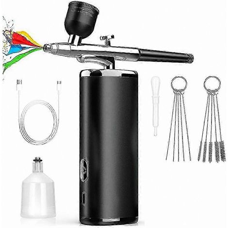 Kit aérographe portable rechargeable avec compresseur pour le visage, les ongles et la pulvérisation artistique, finition noire (1/5)