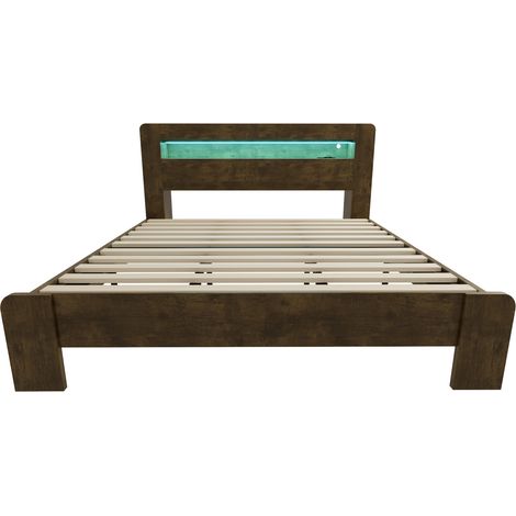 Cama plataforma de madera 180 x 200 cm con cabecero de almacenaje, LED y enchufes HOMVRA (1/5)