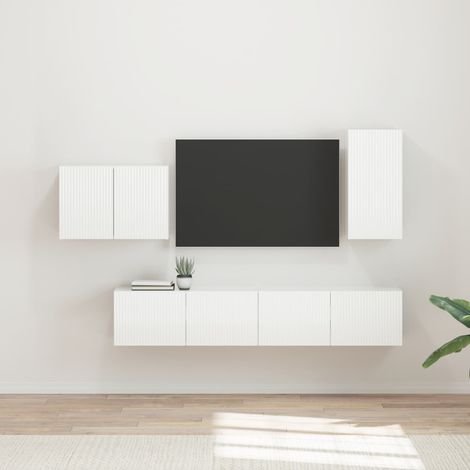 TV-Wandregal-Set 4 pcs Hochglanz Weiß Holzwerkstoff