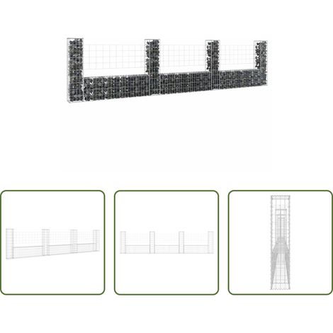vidaXL Jardinage - Panier de gabion en forme de U avec 4 poteaux Fer 380x20x100 cm (1/5)
