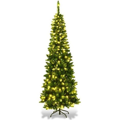 Costway – Sapin de Noël artificiel 200 cm – 708 branches en PVC – 250 lumières LED blanches – Support métallique pliable pour stabilité (1/4)