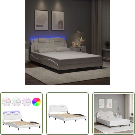 LED-Leuchten - Bettgestell "Viana" mit LED ohne Matratze Weiß 140x200 cm (1/5)