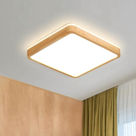 Plafonnier LED En Bois  Ø30cm 3000K 18W  Plafonnier Carré En Bois Naturel , Chambre À Coucher, Salon, Chambre D'Enfant, Cuisine, Salle À Manger, Maison, Bureau (Blanc Chaud) [Classe énergétique A]