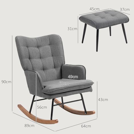 Chaise berçante avec pouf, support jusqu'à 130 kg, fauteuil relaxant inclinable, accoudoirs en tissu lin, idéal pour repos confortable (1/5)
