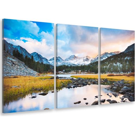 Tableau triptyque paysage lac et montagne sous la neige - 90x60 cm (1/5)