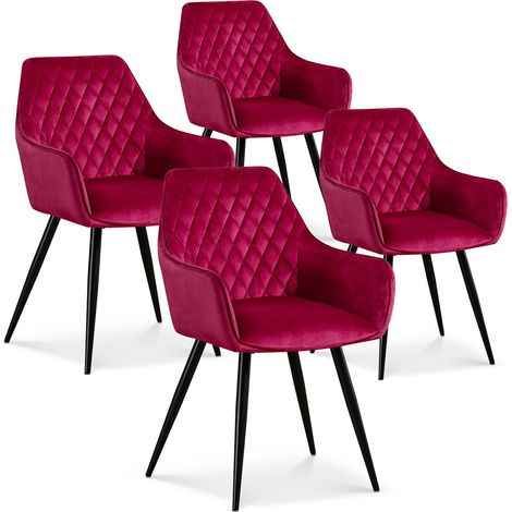Lot de 4 chaises Victoria en velours rouge pieds noir (1/2)