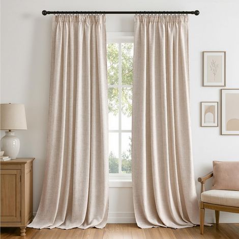 Rideaux Aspect Lin Beige avec Ruban Lot de 2 140x260 cm (1/5)