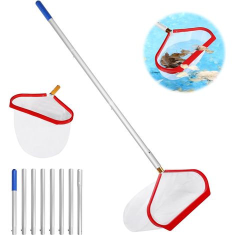 Épuisette pour Piscine, Filet de Nettoyage avec Manche réglable 2,8m épuisette de Fond, épuisette à Feuilles pour Piscine, étang, Spa - Type A (Cadre Rouge Aluminium, Filet Fin Blanc Profond) (1/5)