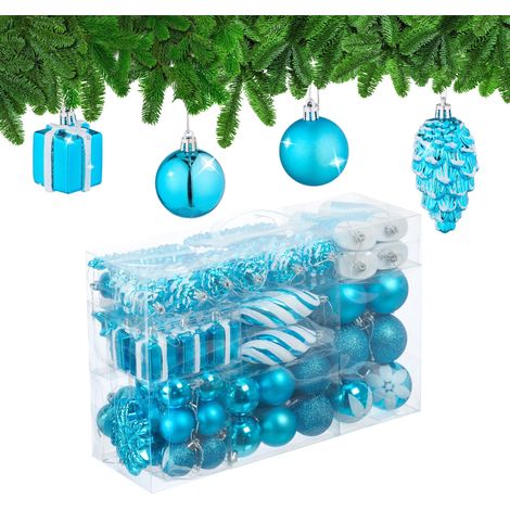 Boules de Noël, Lot de 72, en Plastique, Ornements de Sapin, cœurs, Bottes, Pommes de pin, pétrole (1/5)