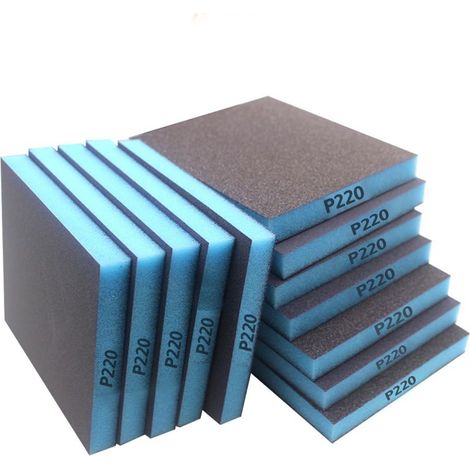 12 Pièces Papier de Verre 220 Grain Eponge Abrasive Double Face Mince Bleu, Papier à Poncer Humide et Sec Flexible pour Ponçage Fin de Carrosserie Auto, Meubles en Bois, Métal, Placo et Artisanat (1/5)