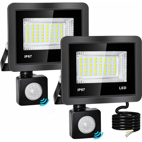 20 W-2 Piece 2000LM 6500K Outdoor LED Motion Detector Spotlight IP67 Waterproof Outdoor Lighting with Sensor for Courses, Gardens, Garages (1/5)
