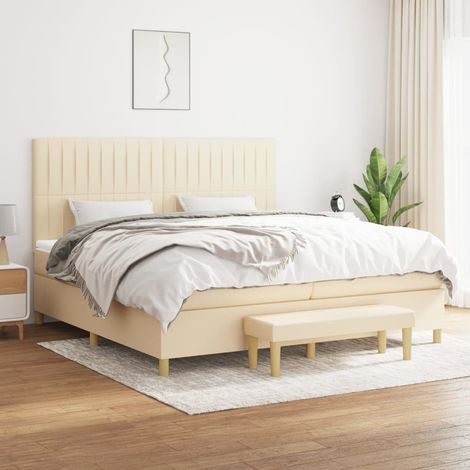 Boxspringbett mit Matratze Creme 200x200 cm Stoff (1/5)