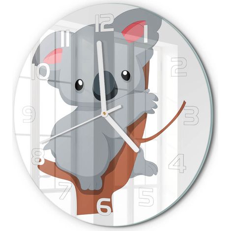 Horloge Murale Ronde Objet Décoratif en Verre Silencieuse pour Salon Koala sur un arbre fi 30 cm