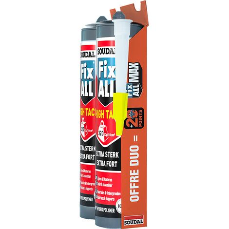 Mastic-colles Fix All High Tack. blanc. pack duo 2 cartouches de 290 ml + canule offerte - SOUDAL FRANCE