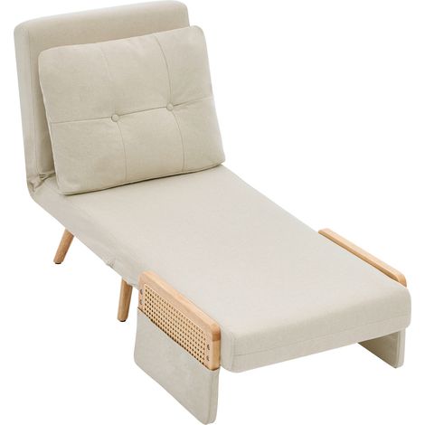 Poltrona letto 3 in 1 beige con schienale reclinabile in 5 posizioni e braccioli in rattan (1/5)