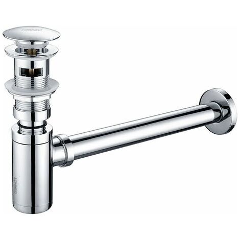 Evacuation Lavabo - Siphon En Laiton Avec Débordement Automatique - Tube Siphon En Acier Inoxydable - Raccord Fileté G1-1/4 - Lot De 1 (1/3)