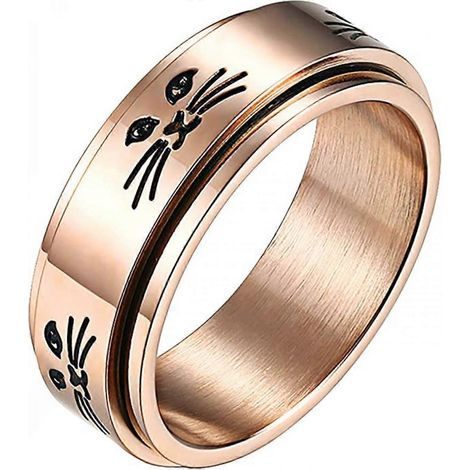 Bague anti-stress unisexe en acier inoxydable 8 mm, motif chat - Circonférence : 62,4 mm, diamètre : 19,9 mm, 1 pièce (1/4)