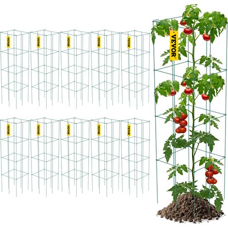 VEVOR Jaulas para Tomates, 30 x 30 x 117 cm, 10 Paquetes de Jaulas Cuadradas de Soporte para Plantas, Torres de Tomate de Acero Recubiertas de PVC Verde para Trepar Verduras, Plantas y Flores