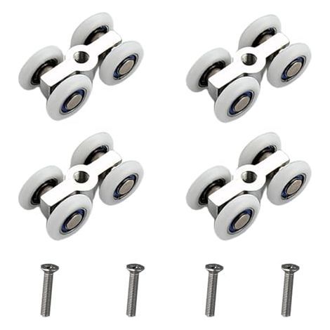 Roulettes pour portes coulissantes, lot de 4, roulettes silencieuses à 4 roues, chariot de porte coulissante en alliage de zinc, système de roulettes de douche avec filetage M6, Ø 20 mm, convient aux (1/5)