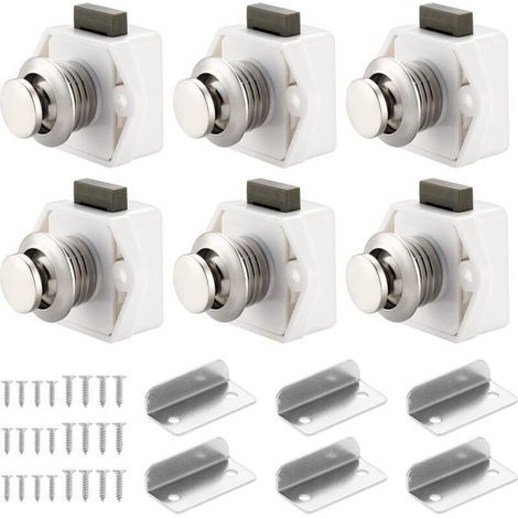 6 PCS Bouton Poussoir Loquet, Serrure Tiroir et Verrou Porte Placard, Loquet de Verrouillage de Porte Sans clé pour Camping-car, Yachts, Bateau, Caravane (1/4)