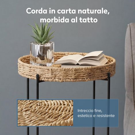 doporro Tavolino Rotondo da Appoggio, Tavolo da Divano con 1 Ripiano Rimovibile, Tavolino Basso Nero, Comodino con Piedi Pieghevoli in Metallo, per Soggiorno Camera Giardino, Reglo-08